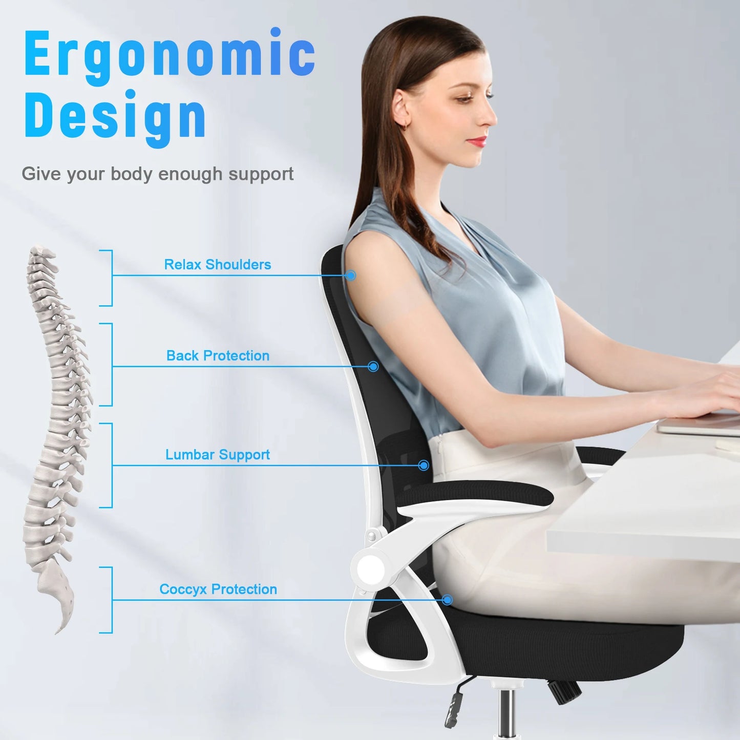 Chaise de Bureau Ergonomique avec Dossier Respirant et Coussin Confort